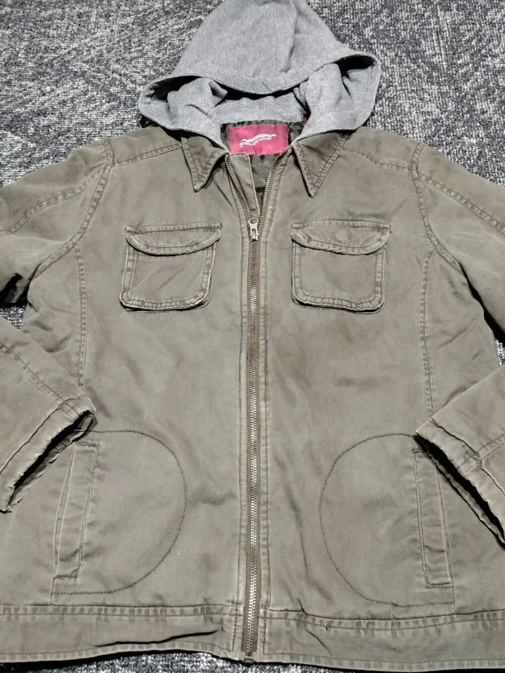 Arizona Jean Co Jacket Boys XXL 18 Regular Olive Army Green Full Zip Up Hooded